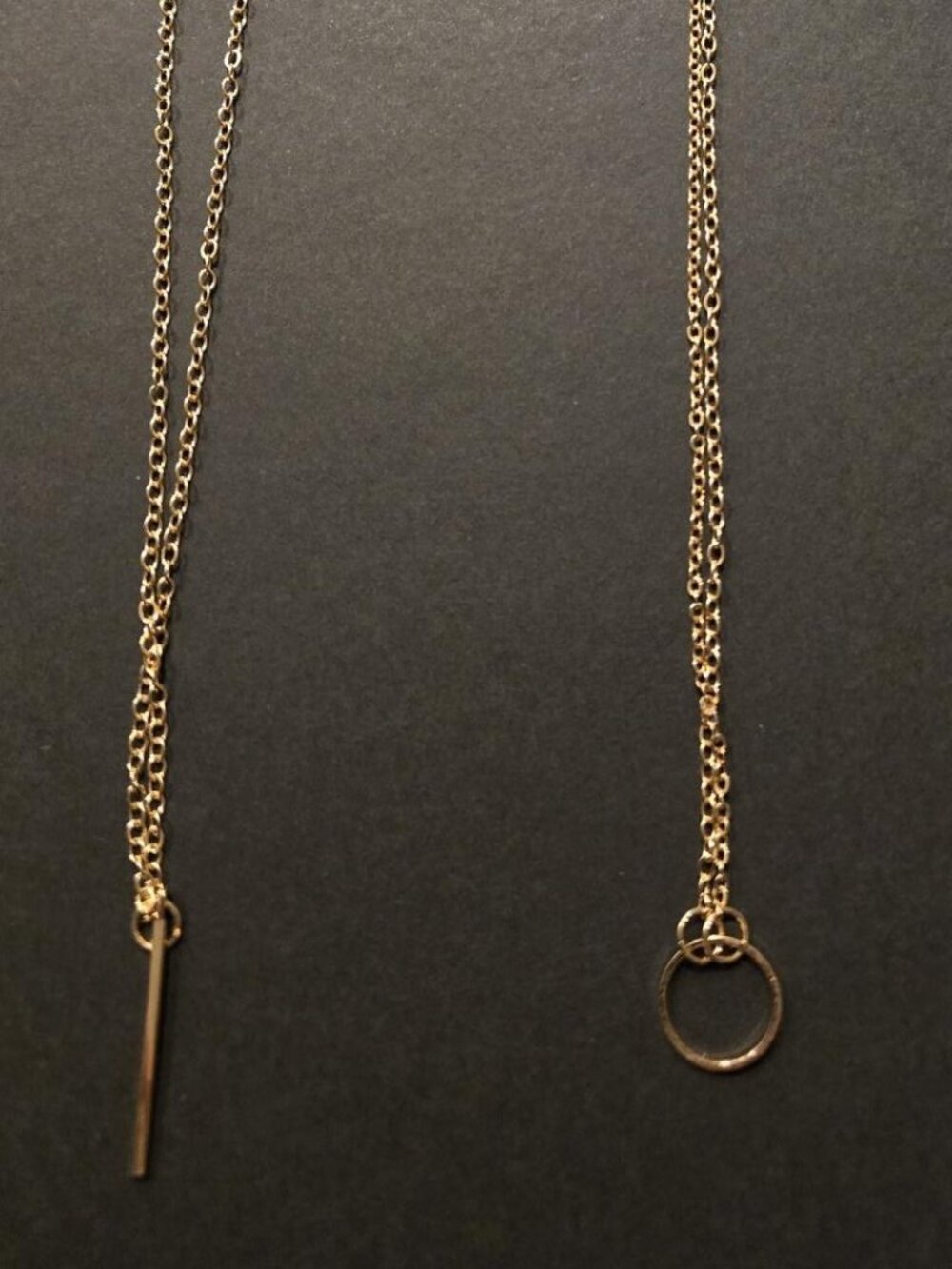 Gold Tone Bar Pendant & Circle Pendant Necklace